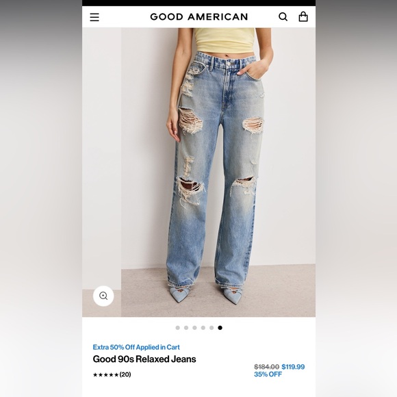 Good American Light Blue Distressed Baggy Jeans - Picture 3 of 5